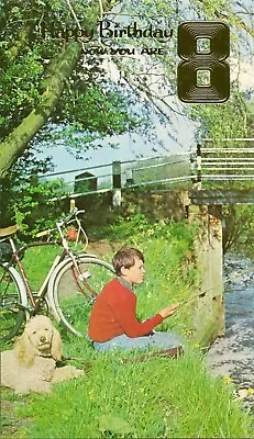 8th Happy Birthday Boys Vintage Greeting Card ~ River Fishing 8 Years Old • £1.99