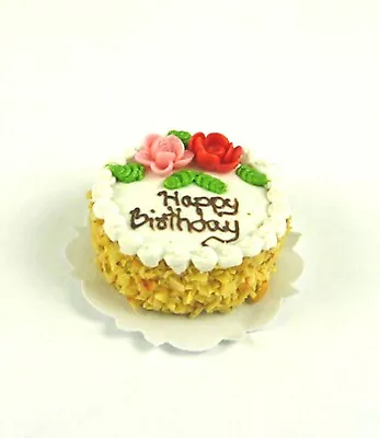 Dollhouse Miniature Happy Birthday Cake With Flowers & Nuts K2127 • $6.99