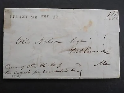 Maine: Levant 1841 Stampless Cover VF Black Small Straight Line Cancel • $200