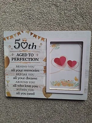 Wooden 50th Birthday Celebration Photoframe Plaque W/ Gift Box • £5.99