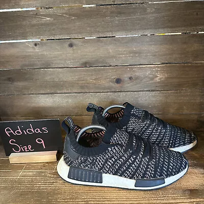 Mens Adidas NMD R1 Primeknit Black Solar Pink Athletic Shoes Sneakers Size 9 D • $44.99