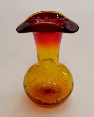 Vintage MCM Crackle Glass Amberina Vase 4.5” • $14.95