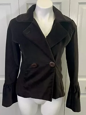 Anthropologie Maestro Jacket Brown Velvet Sz S Small Ruffled Cuffs Long Sleeve • $32.37