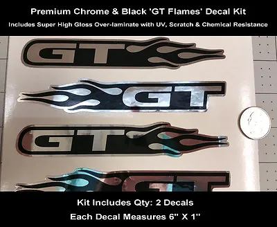 Ford Mustang GT Flames Chrome Decal Kit Pair Hood Fender 6  Long Laminated 0110 • $8.95