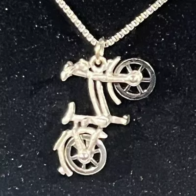 Vintage Bicycle Sterling Silver Necklace 17” Box Chain Tires Spin Cycling Gift • $35