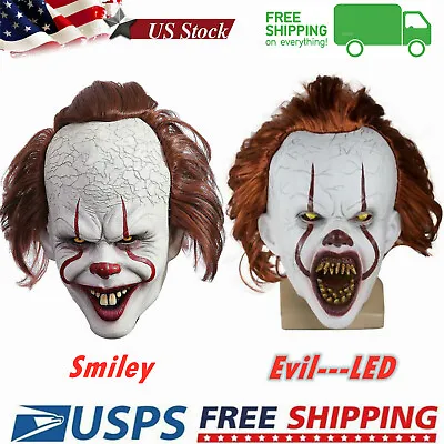 $16.89 • Buy Adult Evil Killer Comic Crazy Clown Scary Joker Jack Latex Costume LED Mask