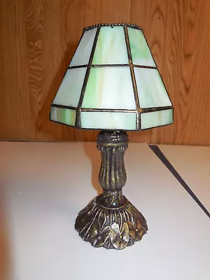 W3 Vtg Green Stained Glass Votive Candle Fairy Lamp 13  Tall Dimond Collection • $34.99