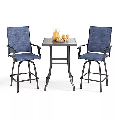 PHI VILLA 3 Piece Outdoor Patio Bar Set Bar Height Bar Table Swivel Barstools • $279.99