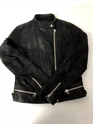 Vintage New Look Size 12 Leather Biker Jacket Black • $18.66