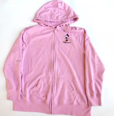 Disney Parks Walt Disney World Minnie Mouse Pink Full Zip Drawstring Hoodie 1X • $17.49