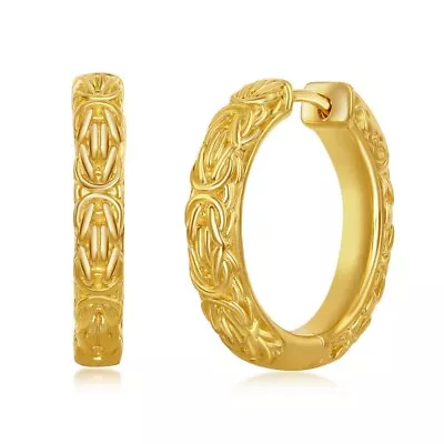 Sterling Silver Gold Plated 25mm Byzantine Design Hoop Earrings • $128