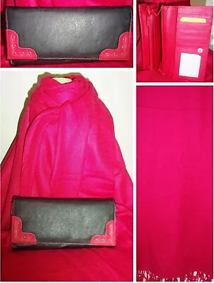 Real Leather Fabretti Purse And Scarf Pashmina - Red - Set Of 2 - Gift Idea • £14.99