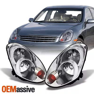 Fits 05-06 Infiniti G35 4 Door Sedan Chrome Clear Headlights Headlamps Pair Set • $192.99