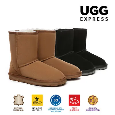 EVERAU® UGG Boots Sheepskin Wool Suede Upper Mid Calf Short Classic Nonslip Shoe • $89