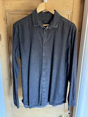 Mens Cos Shirt Size Medium Black Acid Wash Denim Long Sleeve Button Cotton • £15.95