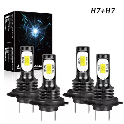 H7 LED Headlights Bulbs 10000K High Low Beams Kit Combo Super White Bright 4Pcs • $19.99