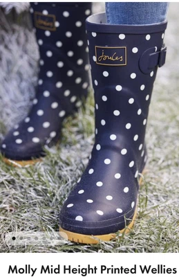 £26.99 • Buy NEW In Box Joules MOLLY WELLY Rubber Mid Calf Wellington Boots Spotty Navy Blue