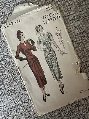 1940s Vogue Sewing Pattern 6292 Size 16 Dress • $25