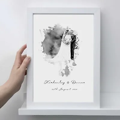 Personalised Wedding Portrait/painting From Photo/couple/ Black And White/ A4 • £10.50