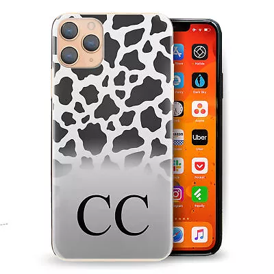 Personalised Initial Phone Case;Black & White Cow Print/Animal Print Hard Cover • £6.49