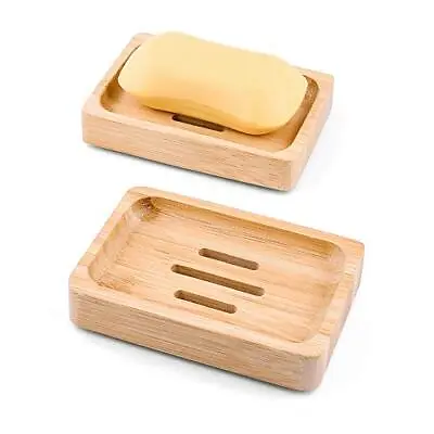 Mutsitaz 2 Packs Natural Wooden Bamboo Soap Dish Storage Holder Wooden Bamboo • £6.15