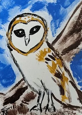 ACEO Original Bird Painting Collectible Owl Miniature Art Card Samantha McLean • $9.99