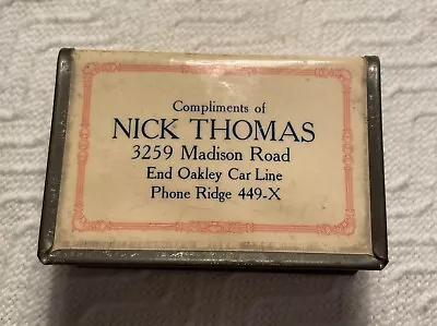 C1920’s Celluloid Match Box Advertising NICK THOMASMADISON RD. CINCINNATI OH • $14.99