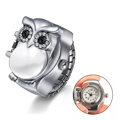 1p Owl Style Elastic Band Finger Watch Silver Ring Women's Luxury Men's Gift NEW • $11.74