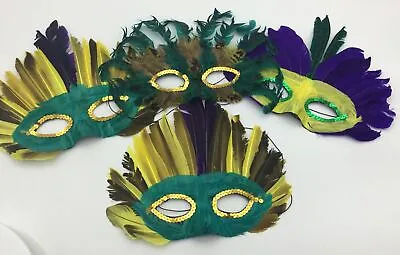 Lot Of 4 Mardi Gras Carnival Masquerade Costume Feather Half-Masks Dbl Elastic • $16.75