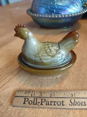 Vintage Hen On Nest 3  Brown Cream Slag Milk Glass Salt Cellar READ  • $45.99