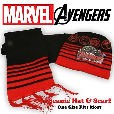 Marvel The Avengers - Black Beanie Hat & Scarf - Gift Set - One Size - Iron Man • £6.99