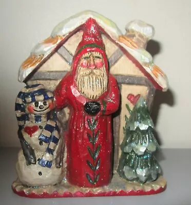Pam Schifferl Santa Claus Snowman Cabin Midwest Cannon Falls Christmas Figurine • $44.99