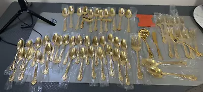 UNBRANDED MADE IN JAPAN GOLD TONE STAINLESS FLATWARE 50 Pieces 1 Set Of Serving • $130