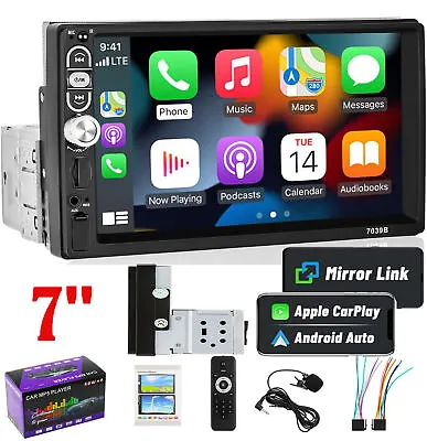 Single 1DIN 7  Car Stereo Radio Apple CarPlay FM BT USB Touch Screen MP5 Player • £36.95