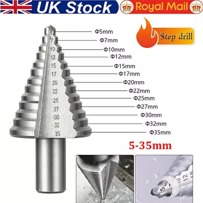 5-35mm HSS Spiral Step Cone Drill Bit Metal Hole Cutter Titanium Nitride Coated • £9