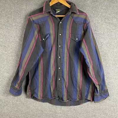 OshKosh Shirt Mens L Blue Grey Lumberjack Snap Flannel Button Up Grunge Vintage • $39.95