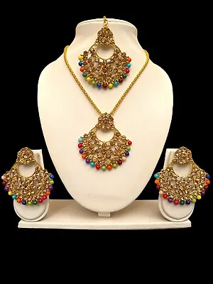 £14.99 • Buy New Asian Indian Pakistani Gold Plated Tikka Earrings Pendant Jewellers Set