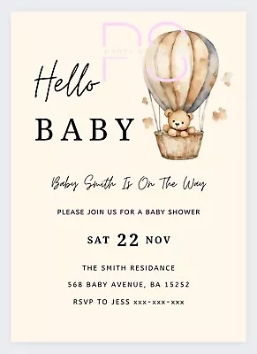 10 Neutral Teddy Baby Shower Personalised Birthday Party Invitations Invite • £6.50