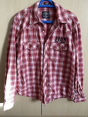H&M LOGG Men's Red Checked Shirt Size Large Fitted • £2