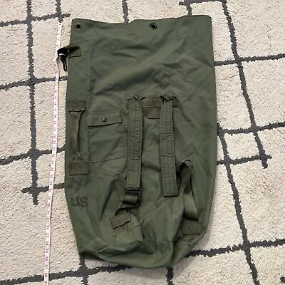 Vintage Military Canvas Strap Backpack Rucksack Duffle Bag US Army Green • $32.95