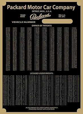 Packard Data Plate Brass Twin Six 6  ID Identification 1 Of 2 Sizes  I Make  • $27.50