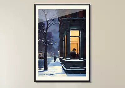 Winter On 43rd Street NYC Oil Painting Themed Print. Ltd Edition. Americana A2 • £29.99