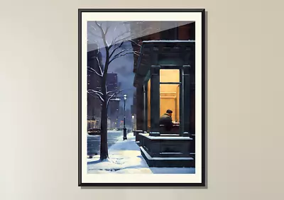 Winter On 43rd Street NYC Oil Painting Themed Print. Ltd Edition. Americana A3 • £24.99