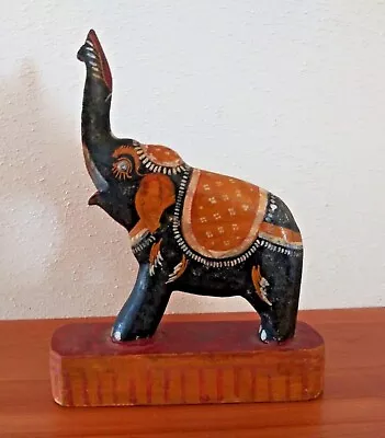 Vintage Hand Carved Hand Painted Wood Folk Art Elephant Sculpture India 10.5  • $12.50