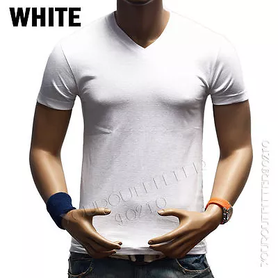 Men Slim T-Shirt V-Neck Fashion Muscle Plain Solid Casual Active Gym Tee S-2X • $12.99