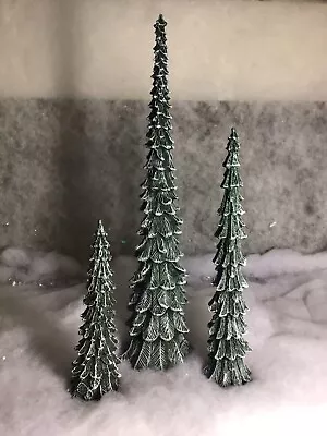 Department 56 Village Pencil Pines Cold Cast Porcelain Set Of 3 Trees #5246-9 • $19.99