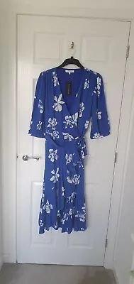 Kaleidoscope Size 14 Blue Floral Print Wrap Front Midi Dress NEW • £20