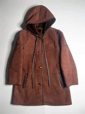 £131.79 • Buy Vtg Sawyer Of Napa California Hooded Sheepskin Shearling Coat 14 Made In Canada
