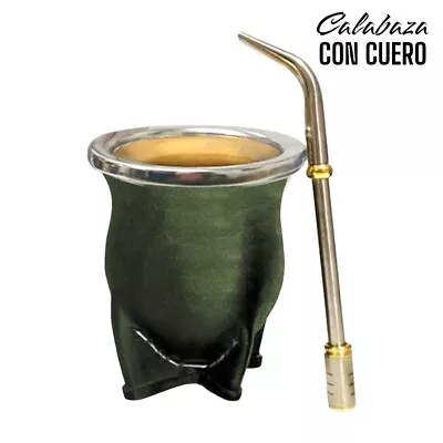 039V New Set Yerba Mate Kit: Leather Gourd (Cup) Bombilla (Straw) Box • $39.90