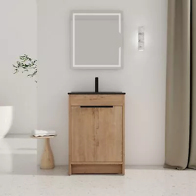 24 Freestanding Bathroom Vanity W/Black Ceramic Sink With Doors Imitative Oak • $468.66